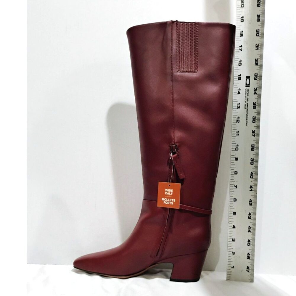 New Franco Sarto Sorelina Knee High Boots Bordo Red Leather 7.5 M Wide Calf — image 5 of 7